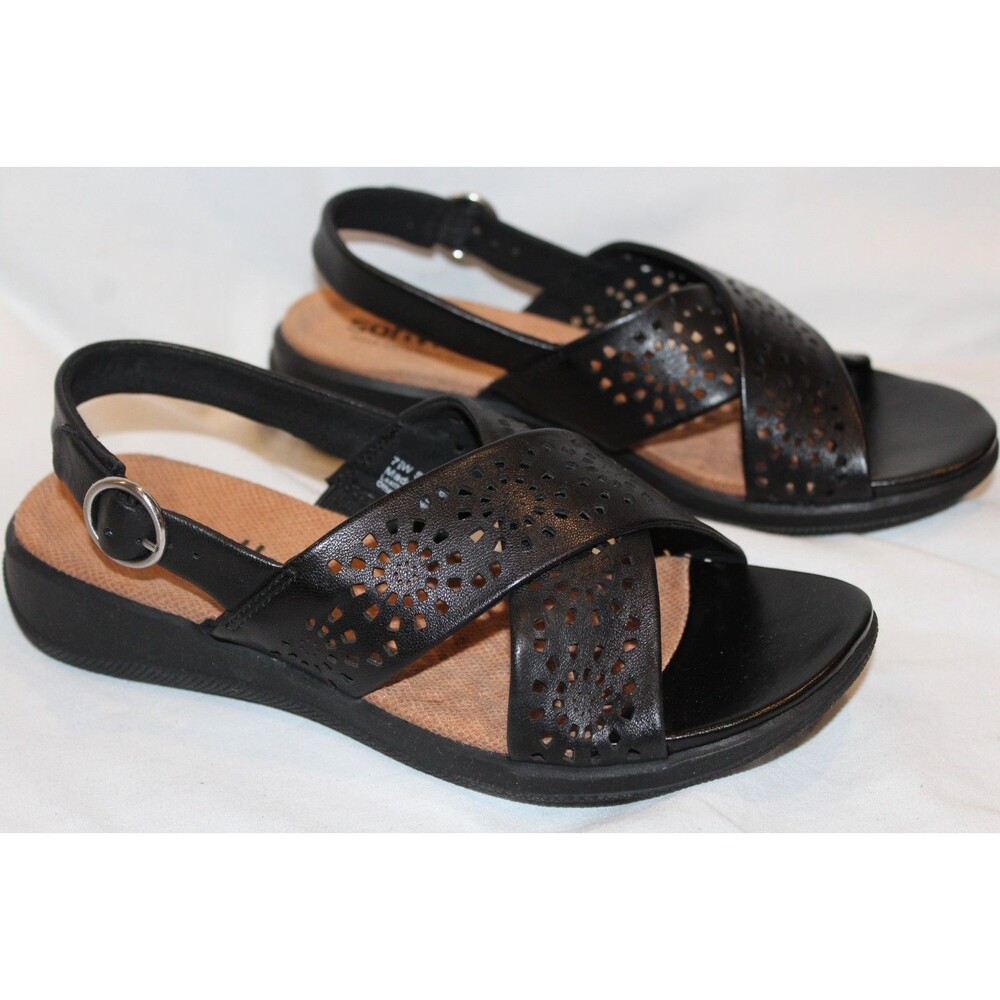 Softwalk Tillman Women's Leather Slides Sandals BLACK NIB SZ 7.5 WIDE
